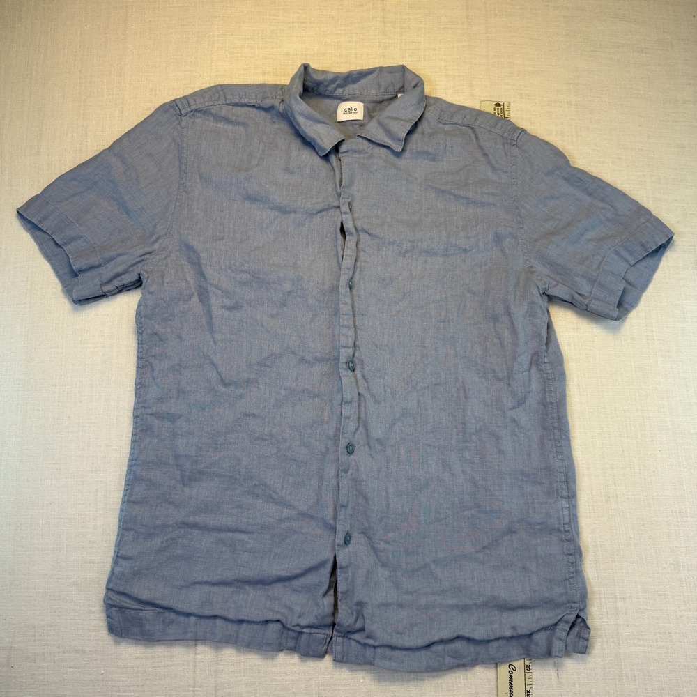 Celio Linen Summer Beach Shirt Coastal Breathable Medium Men's Blue Short Sleeve